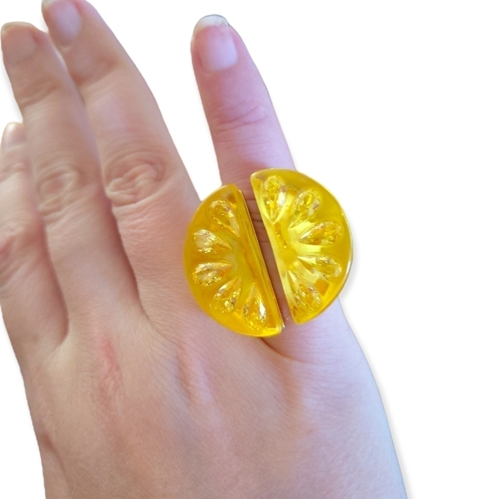 New Kate Spade Cocktail Ring Tutti Fruity Statement Ring Size 6 Lemon Ring